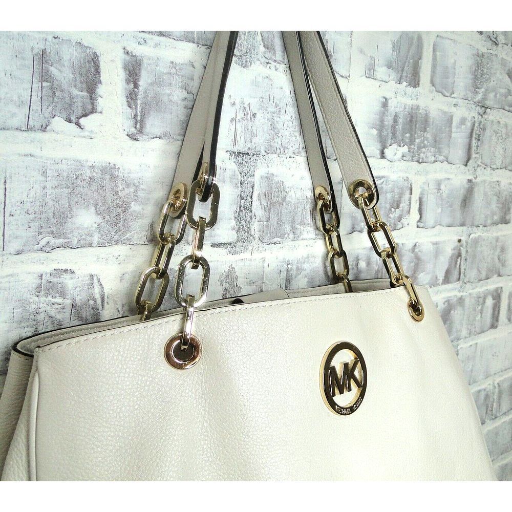 Michael Kors Women's‎ Fulton Leather Vanilla White Gold Chain Hand Bag Purse - Picture 6 of 16